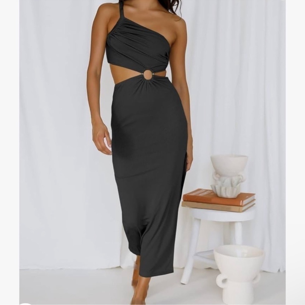ANRABESS Summer One Shoulder Sleeveless Maxi Dress Cutout Sexy Bodycon Size S